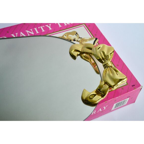Mon Image Vintage Vanity Tray Mirrored Gold Bow Handles With Original Box - Picture 4 of 6